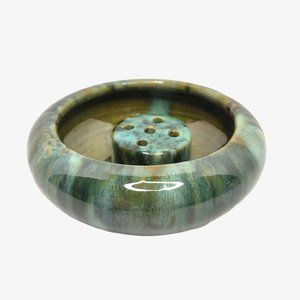 Antique Brush McCoy Green Onyx Flower Frog & Bowl